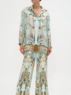 NWT Camilla Silk Single Pocket Shirt Adieu Yesterday Blue Baroque S